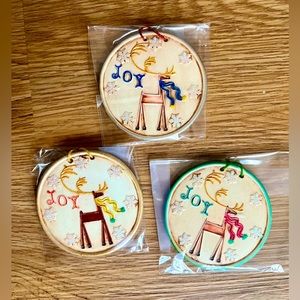 Bisque Reindeer “Joy” Ornaments Set